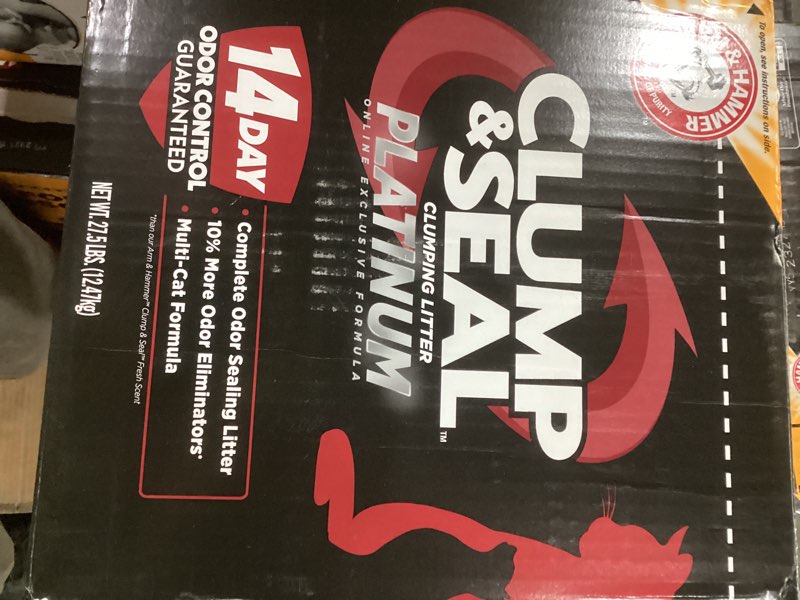 Condition photo showing New/Like New for ARM & HAMMER Clump & Seal Platinum Cat Litter, Multi-Cat, 14-Day Odor Control, Rock-Hard Clumps, 27.5 lbs – Powerful Odor Eliminator with Baking Soda Clump & Seal Platinum Clumping Cat Litter 27.5 Lbs