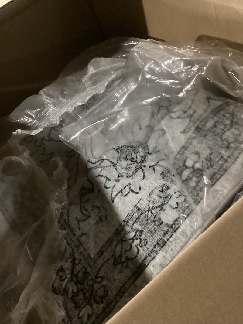 Condition photo showing New/Like New for 8x10 area rugs for living room, stain resistant washable rugs for dining room, kitchen, floral vintage non-slip thin gray large area rug(grey, 8'x10') grey 8' x 10' (rectangular)