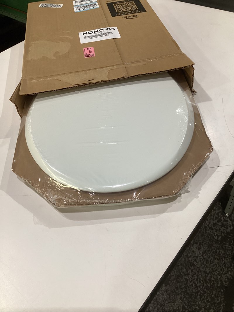 Condition photo showing Good Condition for mayfair cassel slow close toilet seat, easy clean, non slip premium wood seat, easy install, made in usa, round, white