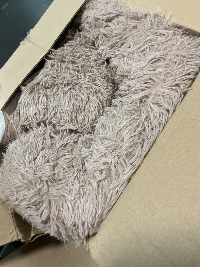 Condition photo showing As Is for western home wh calming dog & cat bed, anti-anxiety donut cuddler warming cozy soft round bed, fluffy faux fur plush cushion bed for small medium dogs and cats (20"/24"/27"/30") 30.0"l x 30.0"w x 8.0"th brown
