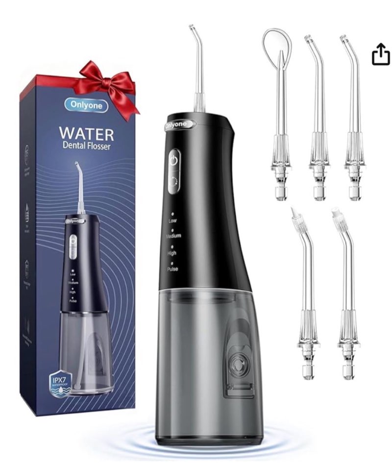 onlyone rechargeable cordless water flosser with adjustable water pressure for daily oral care, power dental flosser for home and travel use, portable oral irrigator for sensitive gums and braces care