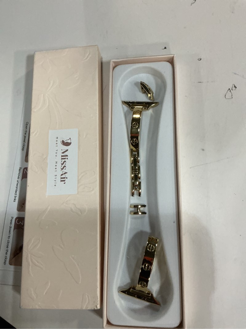 Condition photo showing As Is for missair slim bands compatible with apple watch 38mm 40mm 41mm 42mm 44mm 45mm 46mm 49mm for women, thin bracelet dressy designer stainless steel metal strap for iwatch series 11 10 9 8 7 6 5 4 se ultra gold 38/40/41/42mm(series 11 10)