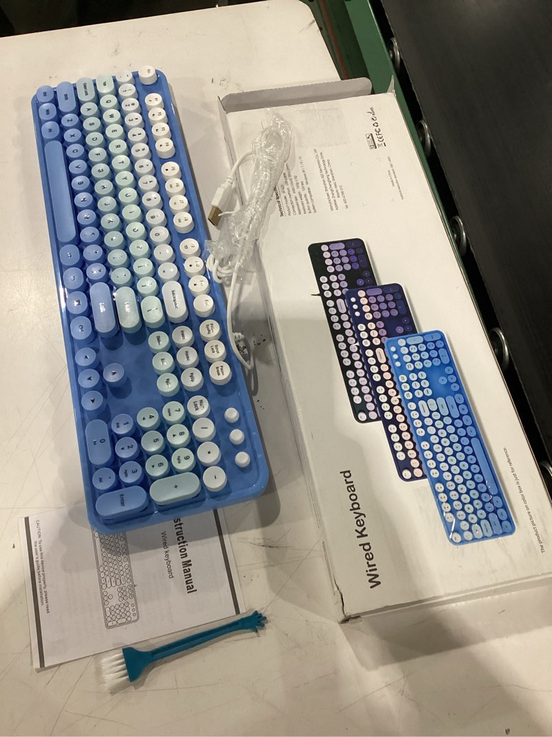 Condition photo showing New/Like New for Wired Keyboard, 104 Keys Full-Sized Typewriter Keyboards, USB Office Keyboard with Number Pad, Caps Indicators, Foldable Stands for Windows, PC, Laptop, Desktop (Blue) Blue Gradient