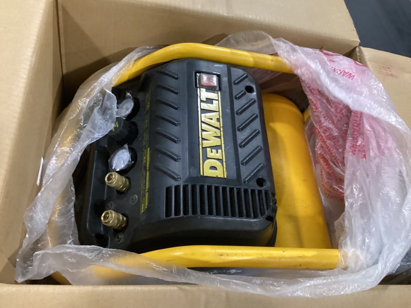 Condition photo showing As Is for dewalt air compressor for trim, 200-psi max, quiet operation (dwfp55130)