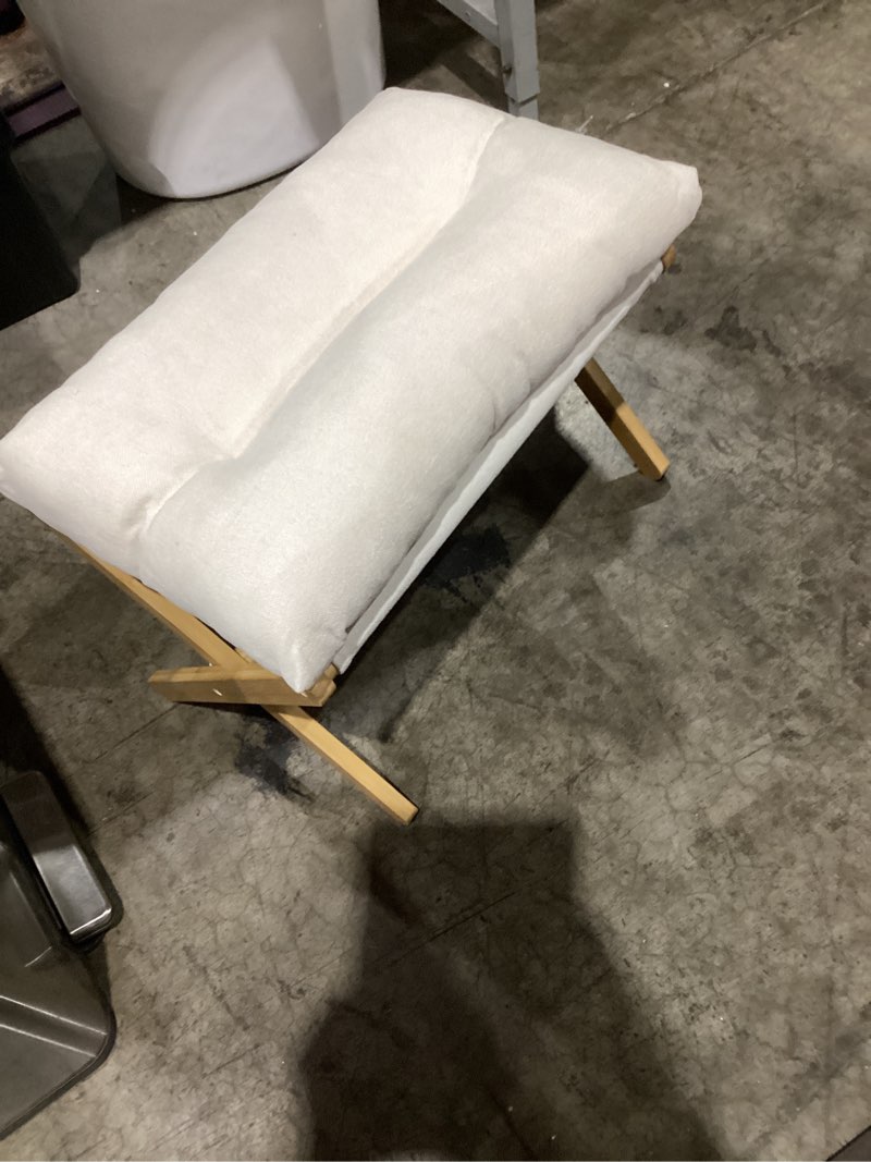 Condition photo showing Good Condition for bamboo folding footrest stool,modern couch ottoman with x legs,small ottoman foot rest with thick cotton cushion,foldable change shoes bench entryway chair for home living room bedroom