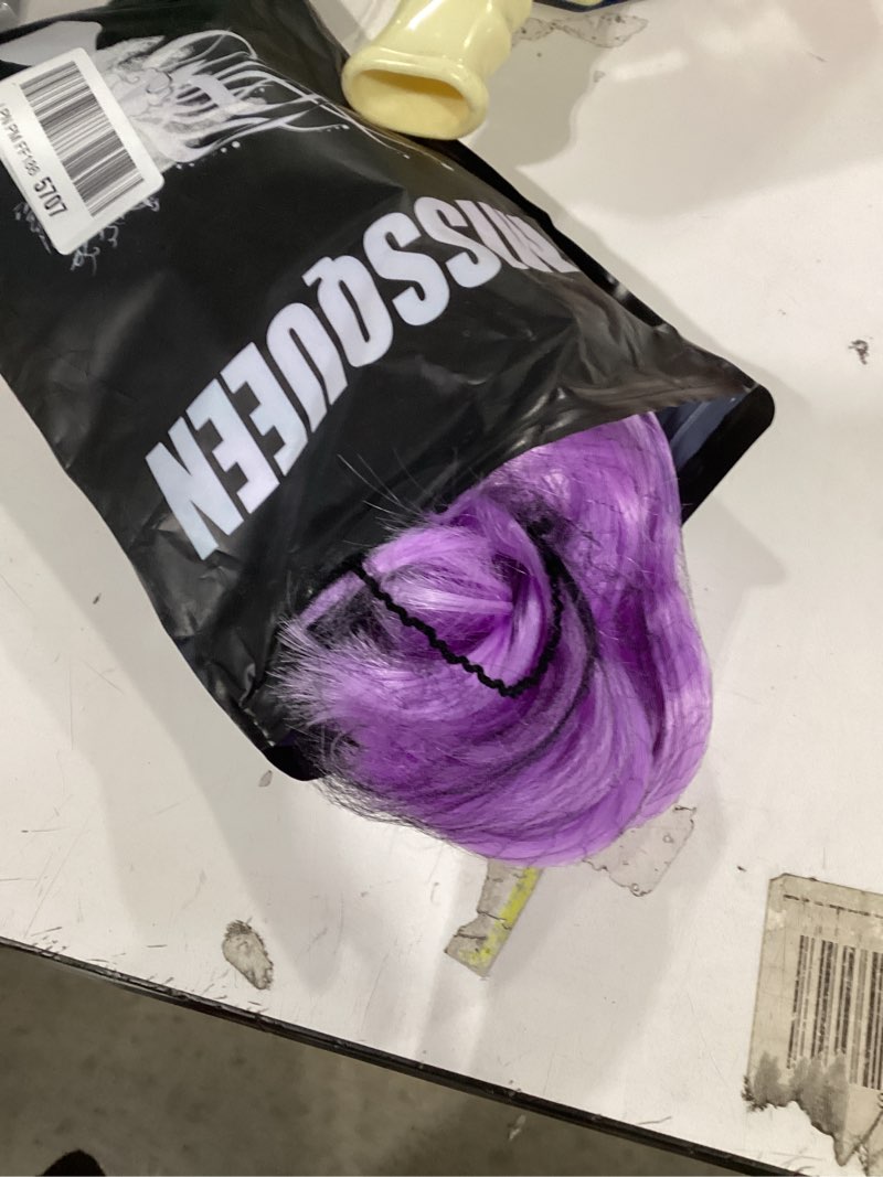Condition photo showing Good Condition for Purple Wig with Bangs Short Light Purple Wigs for Women, Lavender Purple Bob Wavy Wig Synthetic Cosplay Wigs for Party Halloween Party