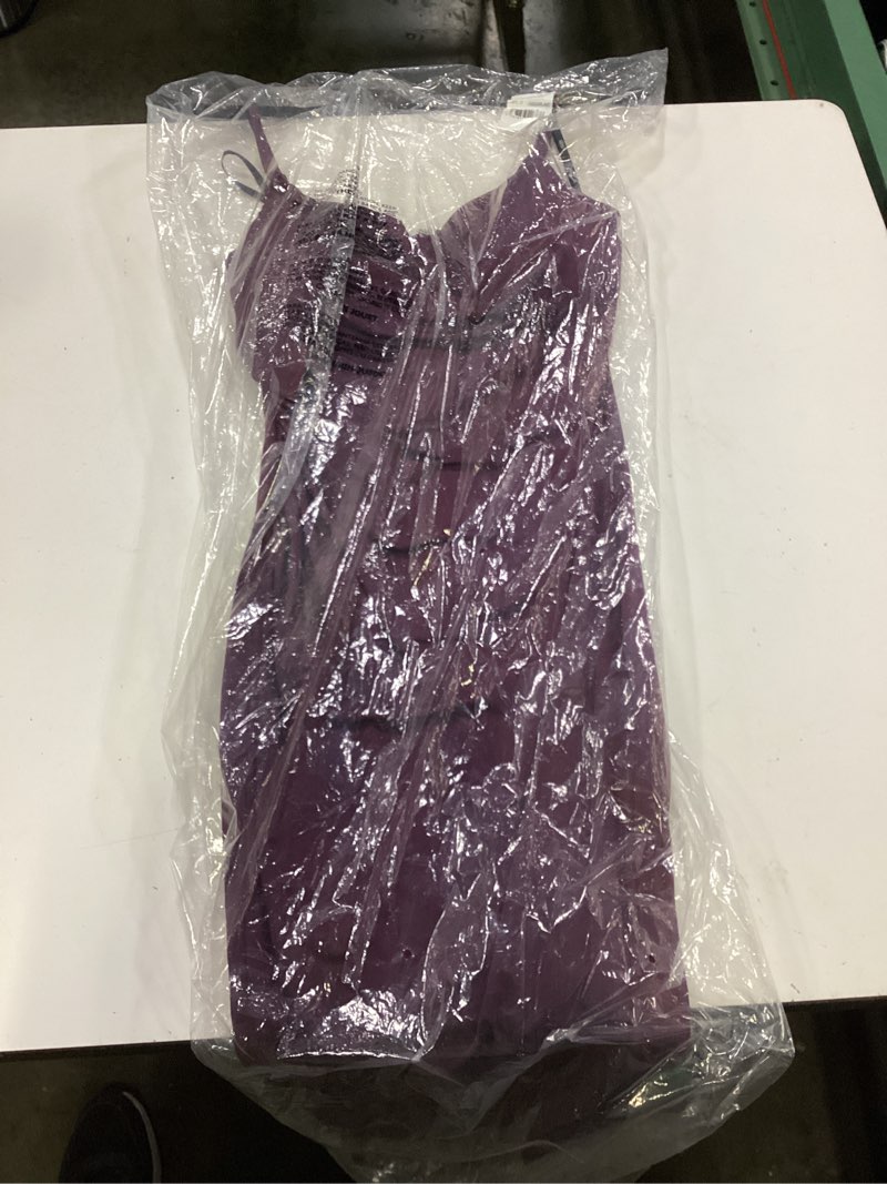 Condition photo showing New/Like New for siena women's spaghetti strap cowl neck midi dress 0 eggplant