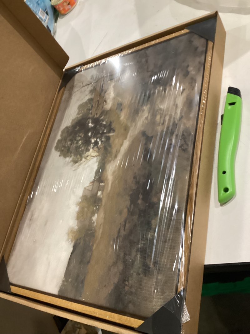 Condition photo showing New/Like New for Floating Framed Canvas Wall Art Decor – Vintage Autumn by the Water Landscape Paintings Prints, Nature Countryside Pictures Wall Decor for Living Room Bedroom Office Decoration 8x10 inch Autumn by the water Floating 10"L x 8"W