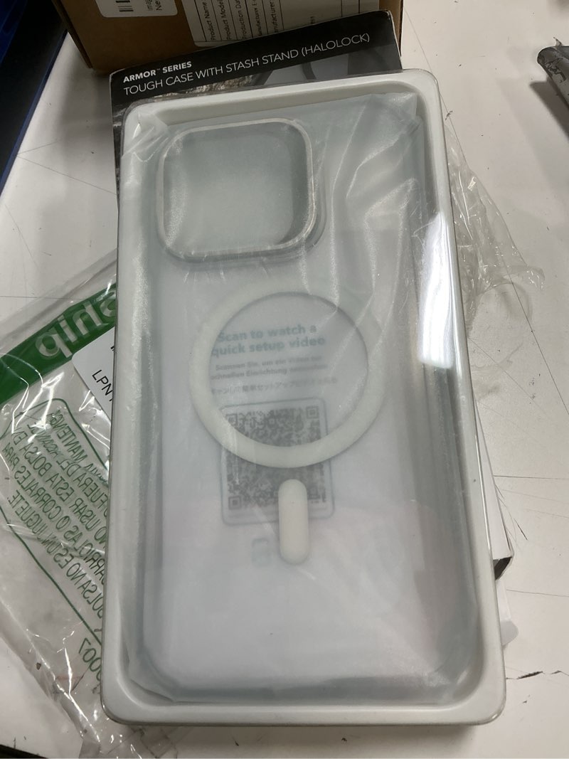 Condition photo showing Good Condition for ESR for iPhone 15 Pro Max Case with Stand, Compatible with MagSafe, Full-Body Military-Grade Drop Proof Case with Built-in 9H+ Tempered Glass Screen Protector, Armor Series, Clear iPhone 15 Pro Max Clear + Stand