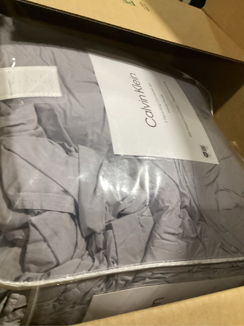 Condition photo showing Good Condition for calvin klein - king comforter set, modern cotton washed percale bedding with matching shams, oeko-tex certified (washed percale steel blue, king) king washed percale steel blue