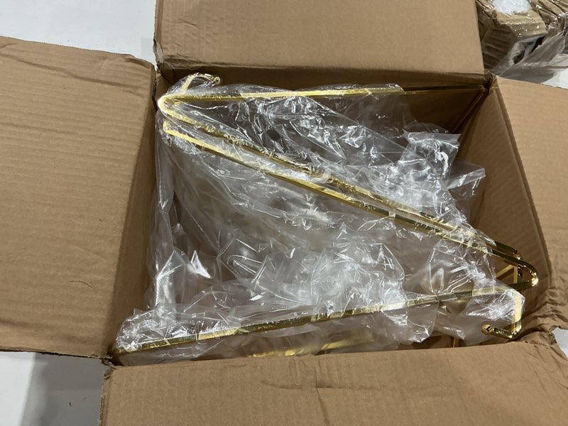 Condition photo showing Good Condition for large plate holder display stand - 12 inch super tall big plate stands for heavy duty display - metal picture frame stand - tabletop easel stand for decorative platter | plaque | book - 2 pack - gold 12 inch-2