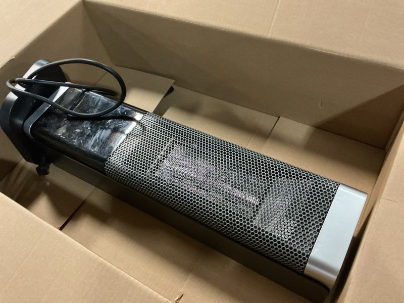 Condition photo showing As Is for space heaters for indoor use, 1500w ptc ceramic electric heater with thermostat, room temperature display, 70° oscillation, remote control, 12h timer, quiet portable heater for office bedroom
