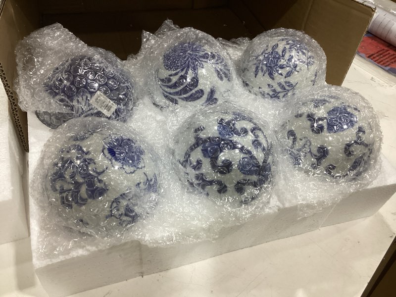 Condition photo showing New/Like New for a&b home 3" blue and white oriental decorative orbs for bowls vases table centerpiece decor set of 6 ceramic sphere ball