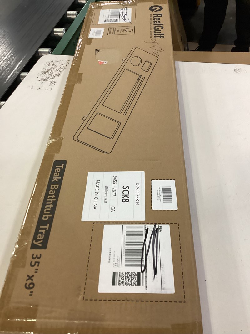 Condition photo showing New/Like New for Teak Bathtub Tray Caddy - 35" Wide Adjustable Bathtub Table for Freestanding Tubs, Non-Slip Design with Phone/Wine Holder, Natural Bath Spa Essentials Natural Teak 9" x 35" x 2.5"