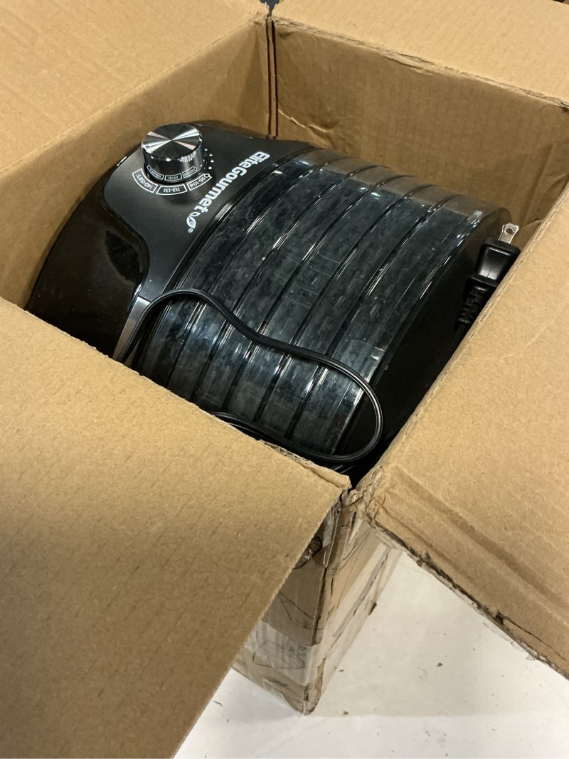 Condition photo showing As Is for elite gourmet efd319 food dehydrator, 5 bpa-free 11.4" trays adjustable temperature controls, jerky, herbs, fruit, veggies, dried snacks, black