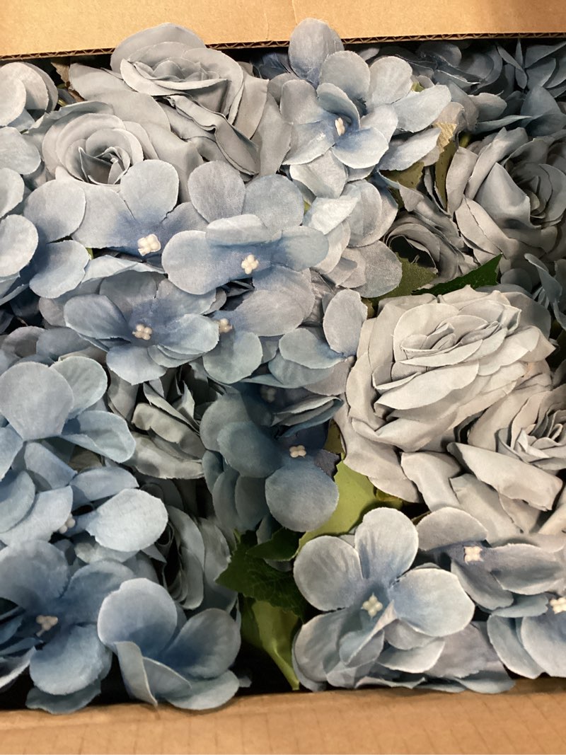 Condition photo showing Good Condition for flower table centerpieces - set of 6 floral arrangement artificial wedding hydrangeas floral arrangement with rustic metal vase for bridal tea party event decorations - dusty blue dusty blue set of 6 floral arrangement
