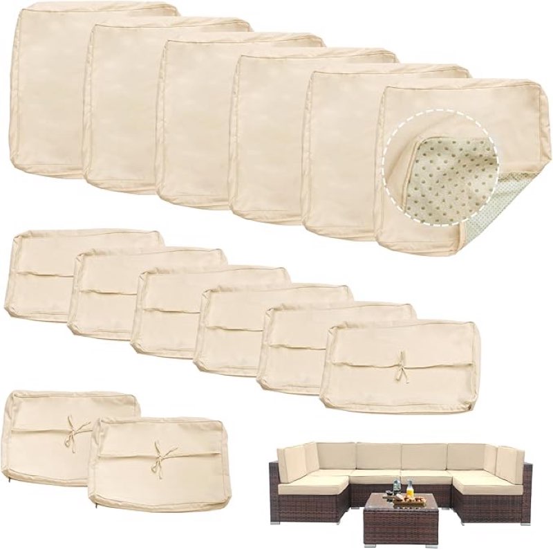 14 Piece Outdoor Patio Cushion Covers Replacement, Outdoor Cushion Slipcovers, Water-Resistant Patio Furniture Cushion Covers with Zipper… (Beige)