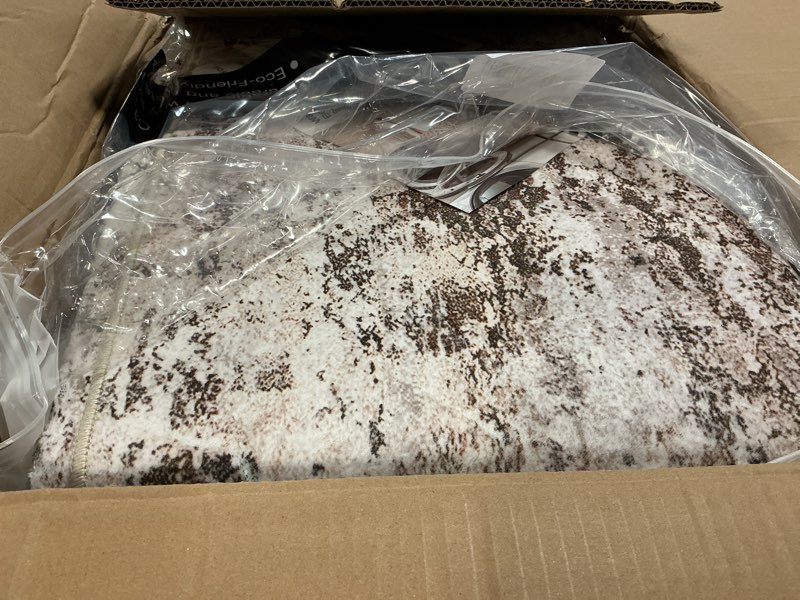 Condition photo showing New/Like New for 8x10 area rugs - washable rug for living room, ultra-thin abstract rug, indoor non-slip rug for bedroom, stain resistant large area rug, super soft low pile rugs, brown brown 8' x 10' (rectangular)
