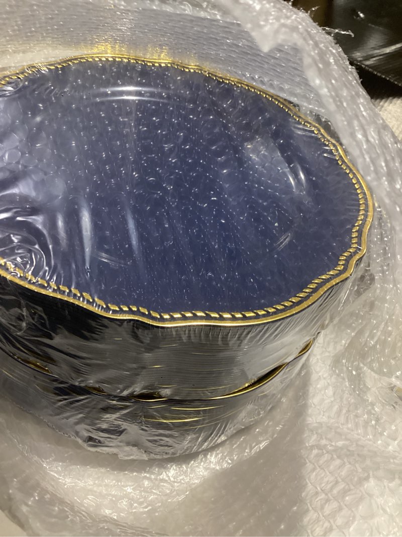 Condition photo showing New/Like New for hioasis 60pcs blue plastic plates - blue and gold disposable dinnerware with gold rim, heavy-duty, 10.25 inch, dinner plates for party & wedding blue and gold 10.25 inch