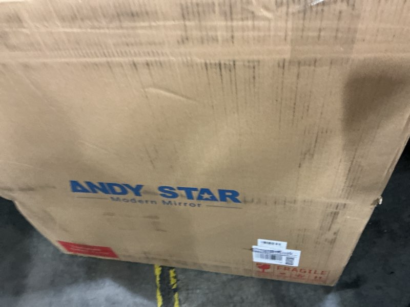 Condition photo showing New/Like New for andy star brushed nickel round bathroom mirror, 32 inch circle mirror in stainless steel metal frame