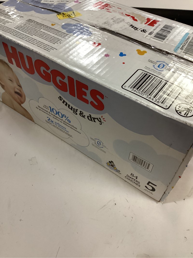 Condition photo showing New/Like New for (Size:5)Huggies Size 5 Diapers, Snug & Dry Baby Diapers, Size 5 (27+ lbs), 84 Count, Packaging May Vary Size 5 84