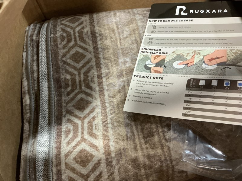 Condition photo showing As Is for rugxara 8x10 area rugs for living room, large washable rug, beige vintage retro boho style, non slip & low pile faux wool carpet for indoor dining room, bedroom, dorm, classroom and kids room beige 8' x 10' (rectangular)