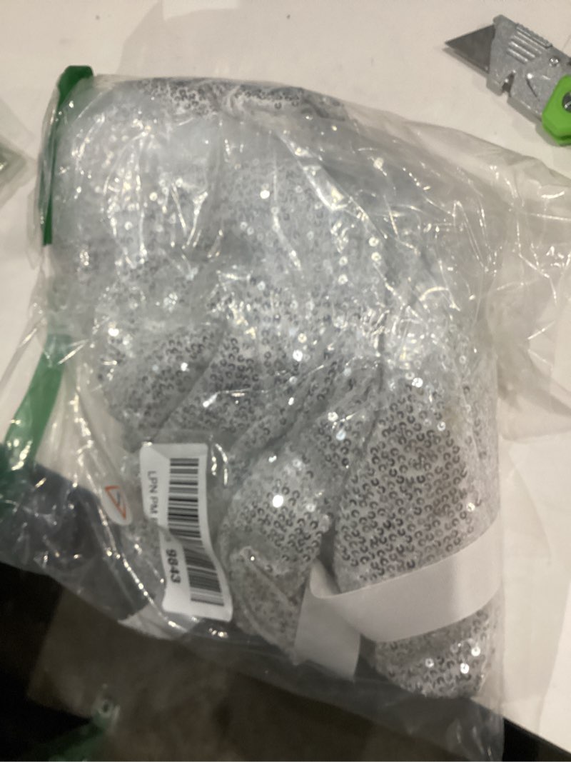 Condition photo showing Good Condition for women strapless midi sequin dresses bodycon sleeveless wedding guest sparkly glitter formal cocktail dress small silver