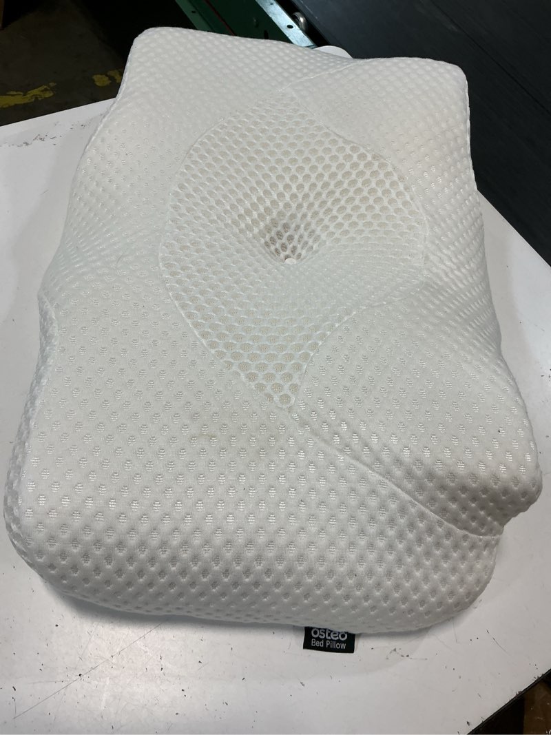 Condition photo showing Good Condition for osteo cervical pillow for neck pain relief, hollow design odorless memory foam pillows with cooling case, adjustable orthopedic bed pillow for sleeping, support for side back sleepers standard high(24.5*16.5*5.2/4.1 inches) white