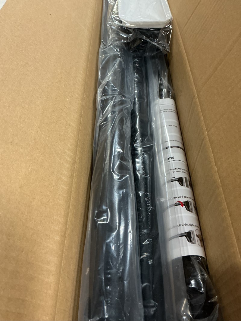 Condition photo showing New/Like New for tension curtain rods no drilling, extra long tension rod 41-174 inch, heavy duty shower curtain rod for outdoor patio bathroom windows room divider, adjustable, anti-slip, no rust, black black 41-174inch