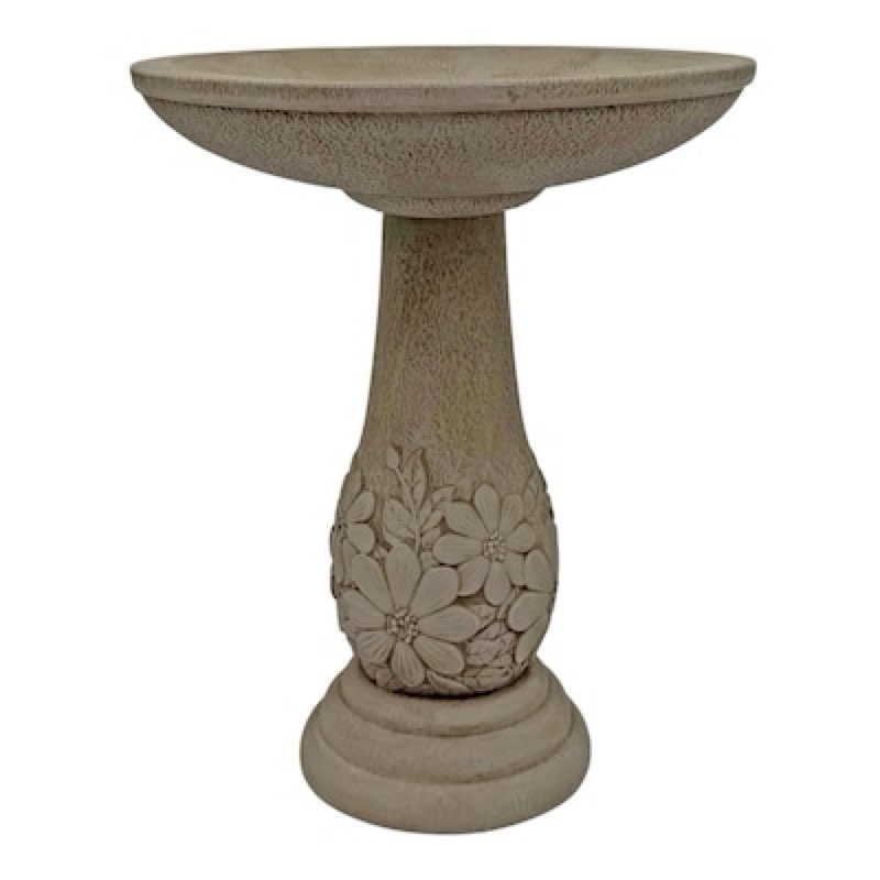 Style Selections Raised Floral Birdbath 20-in H Gray Polypropylene Complete birdbath