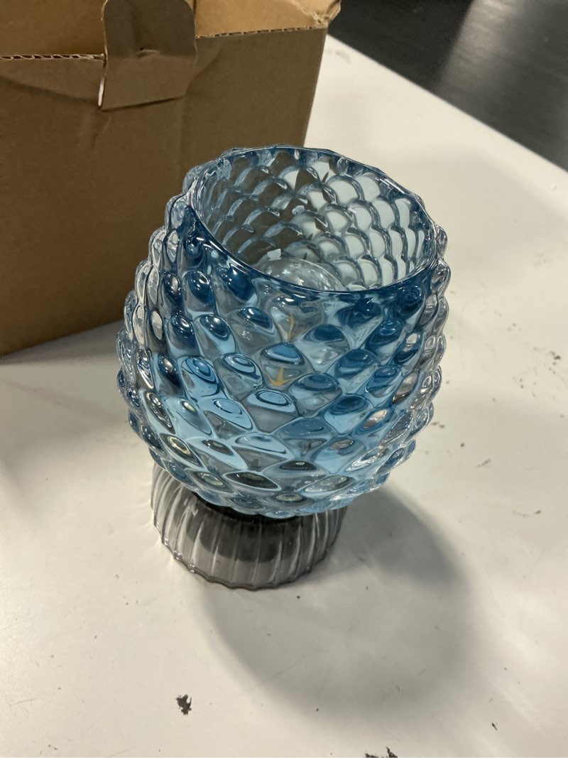 Condition photo showing Good Condition for battery operated lamp with timer, cute small cordless glass table lamp for home decor, kitchen, bathroom, birthday gift for women, pinecone, blue
