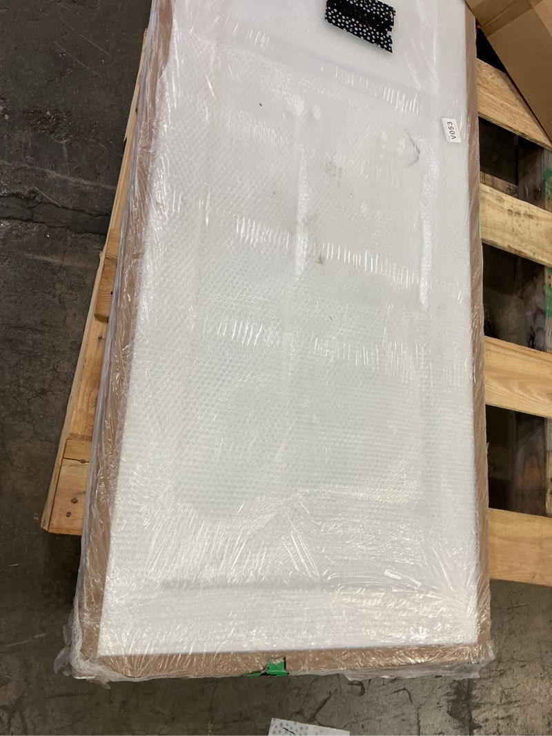 Condition photo showing As Is for 1-panel door, white primed shaker 80 in. x 18 in.