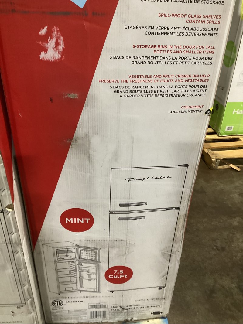 Condition photo showing Good Condition for (Similar to) Frigidaire EFR753, 2 Door Apartment Size Refrigerator with Freezer, Retro Chrome Handle, 7.5 cu ft, Platinum Series, Stainless steel, 7.5