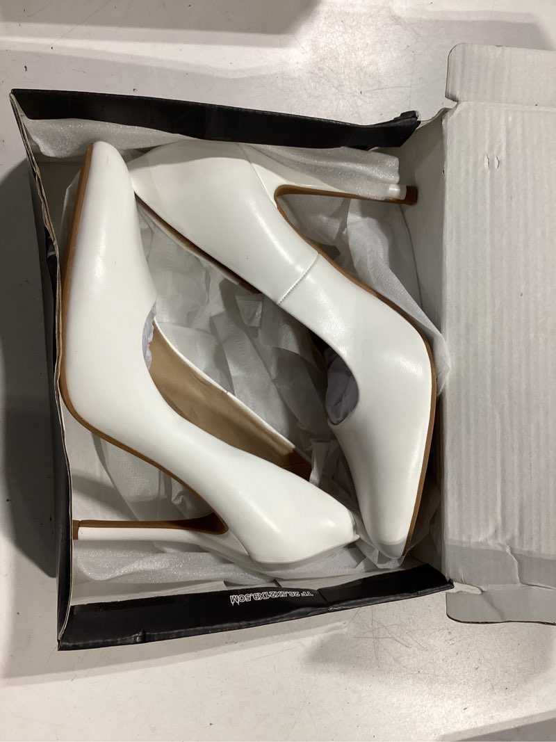 Condition photo showing New/Like New for mysoft women's high heels pumps closed pointed toe stiletto 4in heels dress wedding shoes 8.5 white pu