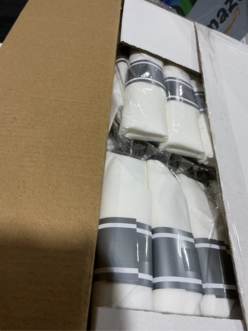 Condition photo showing Good Condition for wdf partyware 350piece silver plastic dinnerware set for 50 guests - silver plastic plates with cutlery include:50dinner plates-50dessert plates-50pre rolled napkins with silverware party wedding white and silver 350