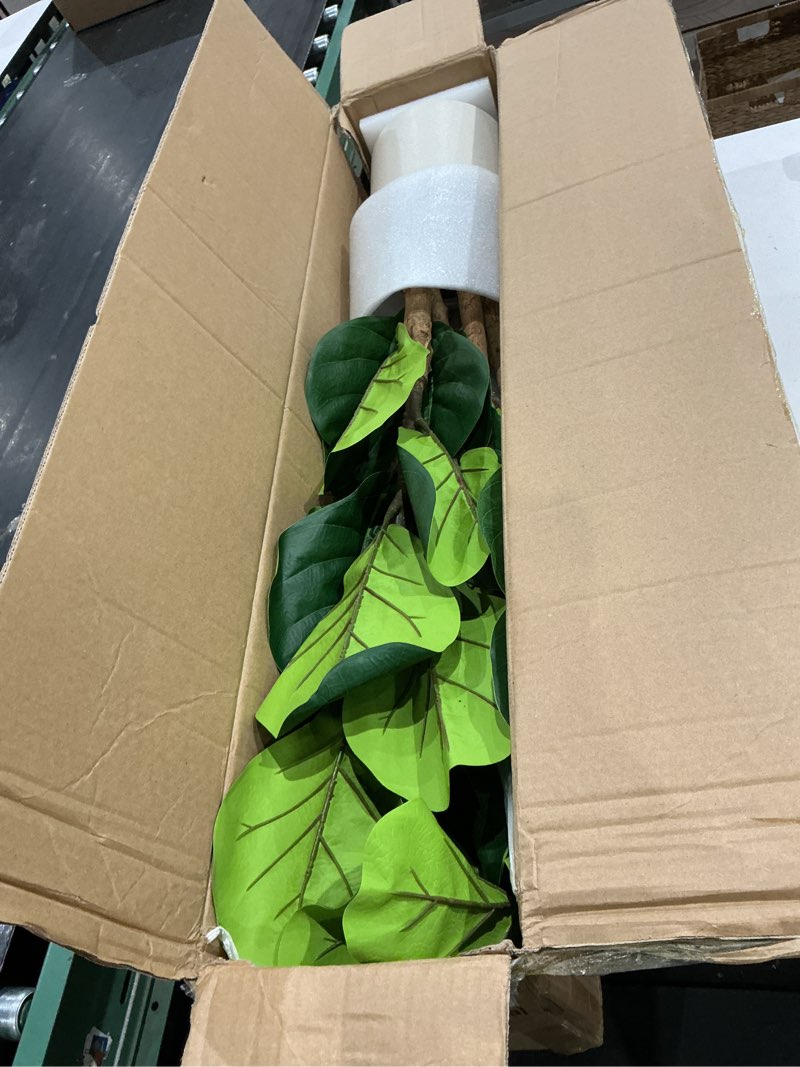 Condition photo showing Good Condition for artificial fiddle leaf fig tree 5ft with white tall planter-large faux tree tall fake floor plant in pot,artificial plants indoor for home office living room décor(lyrata 5ft)