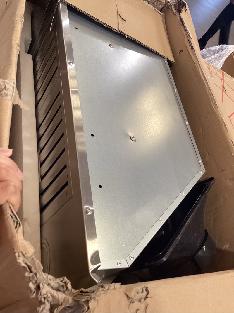 Condition photo showing As Is for iktch 27.75 inch insert range hood, 900 cfm ducted/ductless convertible duct, stainless steel kitchen vent hood with 4 speed gesture sensing&touch control panel