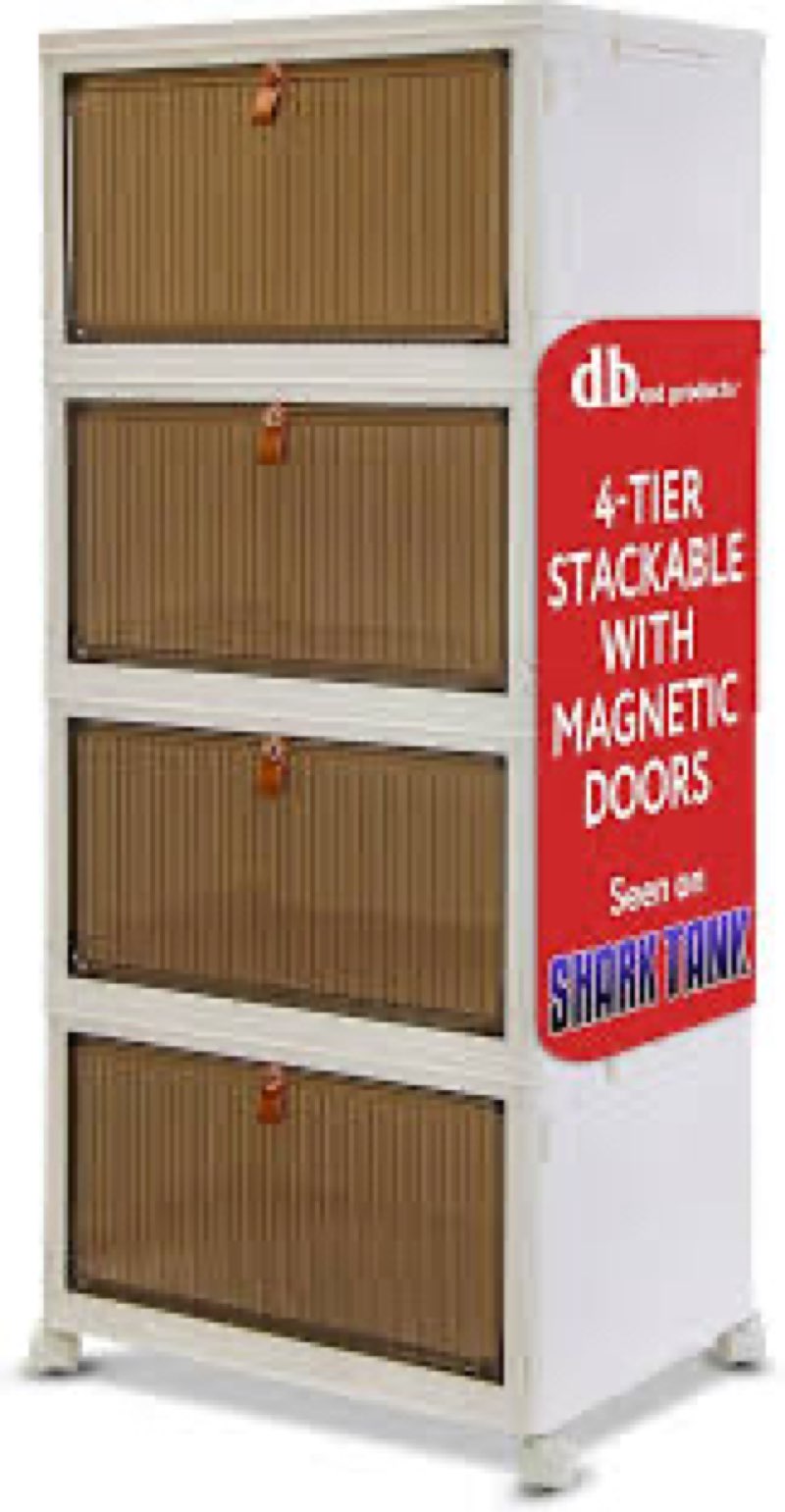 Quik Box Sport 4-Tier Stackable Storage Organizer - 24 Gallon Capacity Collapsible Bins with Magneti