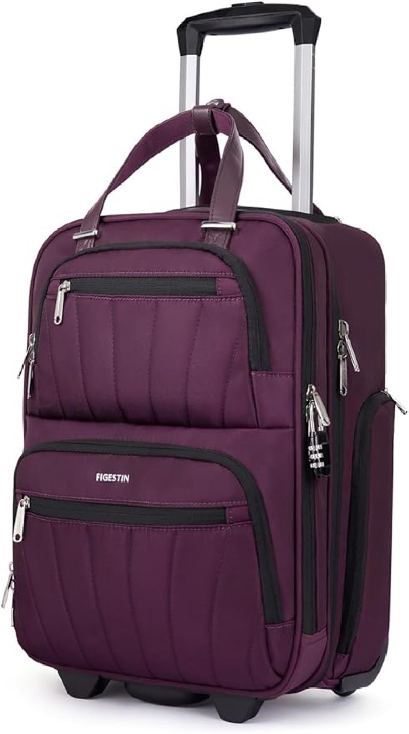 Underseat Carry On Luggage with Wheels, 16-inch Softside Rolling Under Seat Luggage, Lightweight Overnight Small Mini Carry On Suitcase for Women Men