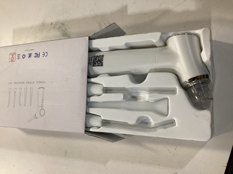 Condition photo showing As Is for upgraded tonsil stone remover tool - rechargeable tonsil stone vacuum with led light & 11-in-1 probes, instant suction for bad breath relief, safe silicone/glass tip for tonsilloliths removal off-white