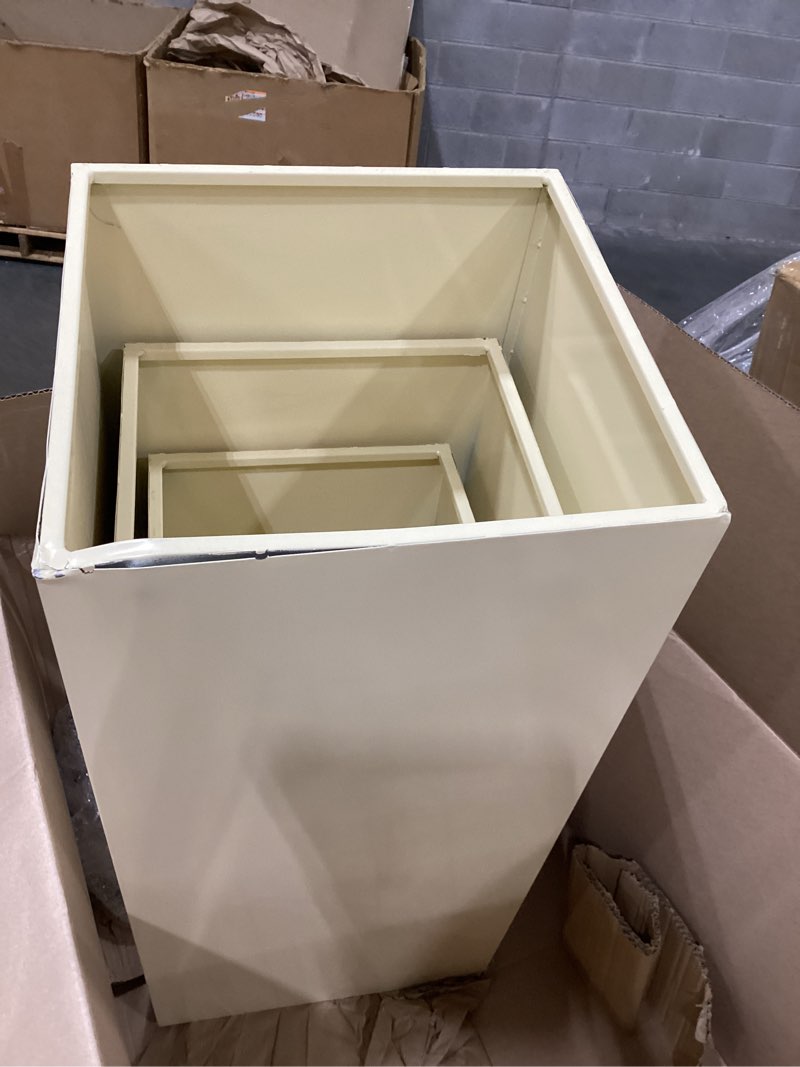 Condition photo showing Good Condition for 3pcs metal square display pedestal stand, white plinth column stands, tall pedestal cake stands pillars for wedding party cake flower display, heavy duty decorative pedestals