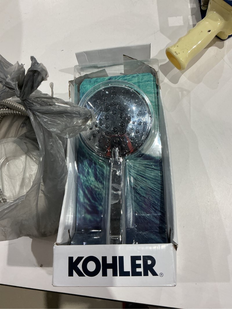 Condition photo showing As Is for kohler lively 4-spray patterns wall mount 4.312 in. handheld shower head in vibrant brushed nickel k-r26822-g-bn