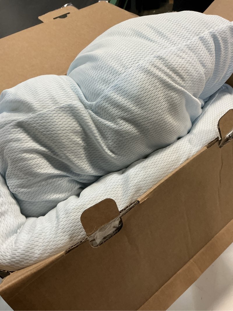 Condition photo showing As Is for Serta Won't Go Flat Standard/Queen Size Set of 2 Down Alternative Cooling Bed Pillows, Extra Life Foam Core with Medium Support, Perfect for Back, Stomach or Side Sleepers, White Cooling Queen