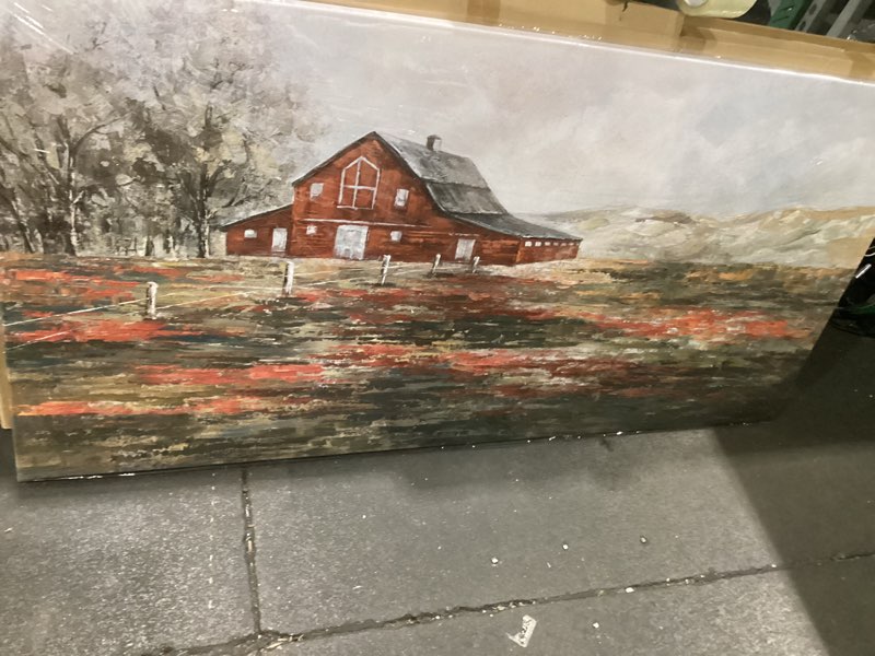 Condition photo showing Good Condition for farmhouse wall art canvas picture red rustic barn farm artwork decor country landscape panoramic countryside rural nature scene painting for living room bedroom office decor wall decor 29"x58" 58"l x 29"w brown