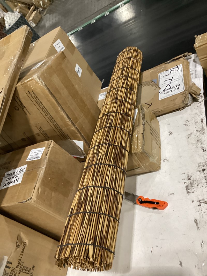Condition photo showing As Is for outdoor bamboo blinds for patio, waterproof reed shades, 36" 48" 64" 72" 80" 84" roll up window blinds, privacy sun shades, cordless bamboo roller shades garden(w14 x h36) 14"w x 36"h