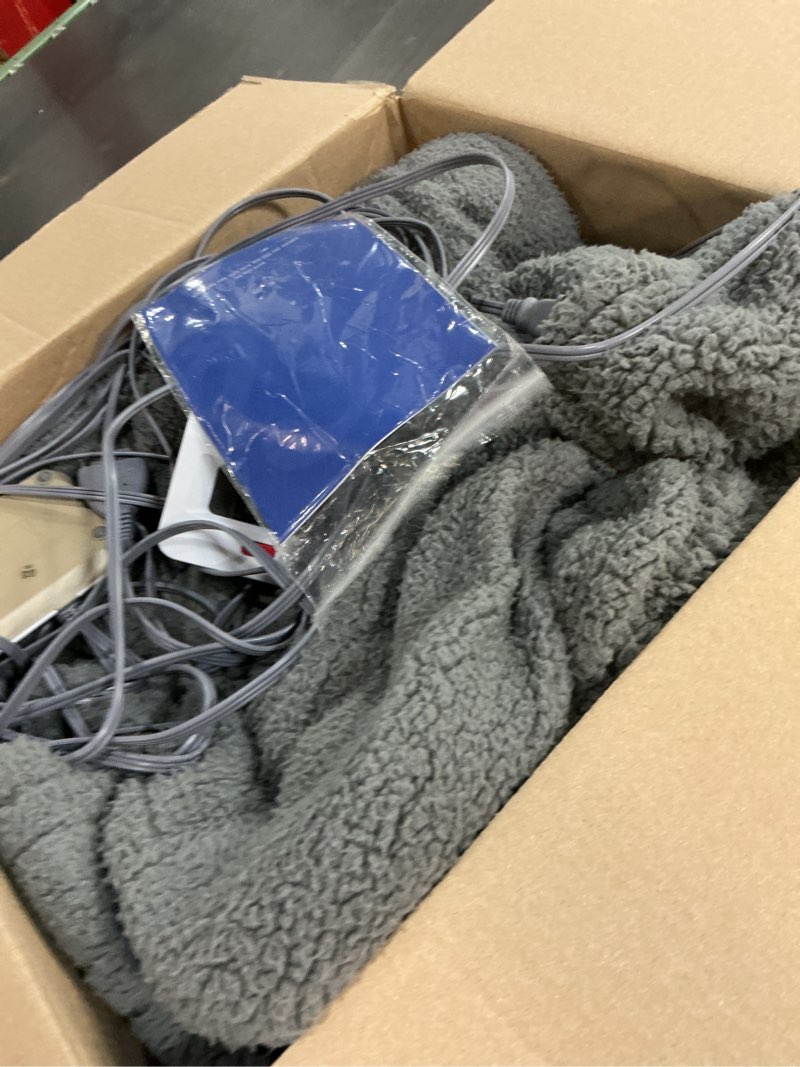 Condition photo showing As Is for sealy electric blanket queen size, flannel heated blanket with 10 heating levels & 1-12 hours auto shut off, machine washable, light grey, 84 x 90 inch light grey queen size 84" x 90"