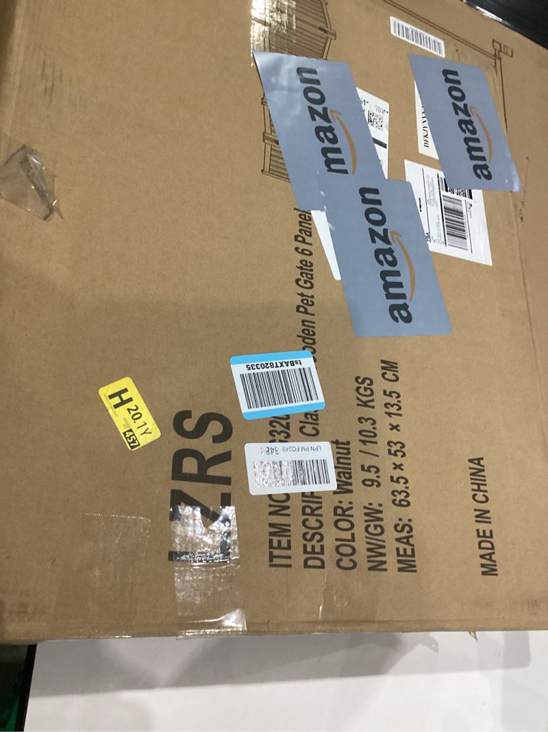 Condition photo showing New/Like New for LZRS 6-Panel Extra-Wide Freestanding Wooden Dog Gate Indoor – 24”High Foldable Safety Pet Barrier for Doorways, Hallways, Kitchens, Durable Design fit Small to Medium Dogs, Walnutl Walnut 24"Height-6 Panel