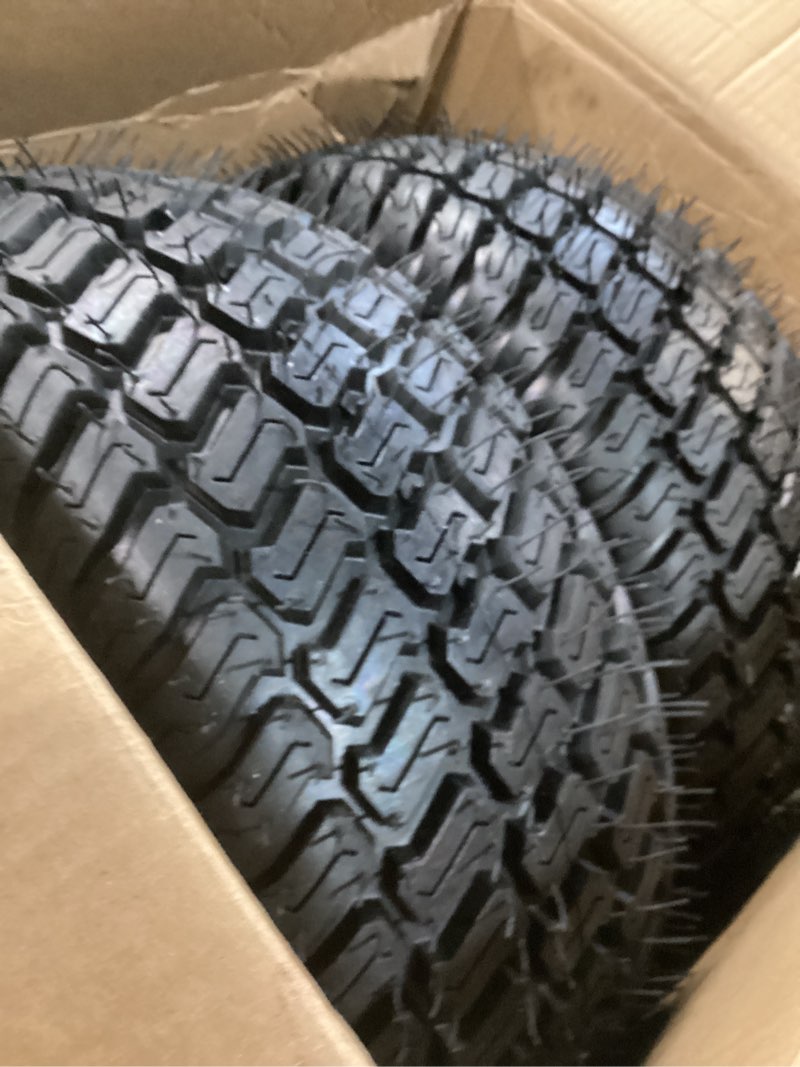 Condition photo showing Good Condition for 16x6.50-8 tubeless tire and wheel, 4 ply 16x6.5-8" lawn mower tires with 3/4" bearings with extra 5/8" bearings and 1" bushings, 3"-5.8" offset hub, fit riding mower and garden tractor front wheels 16x6.50-8 2p yellow?offset hub?