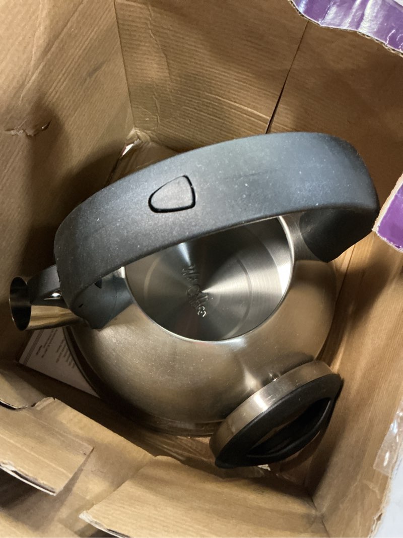 Condition photo showing As Is for mr. coffee hartbay 2.4 quart large stainless steel whistling tea kettle