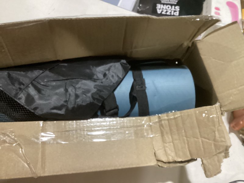 Condition photo showing As Is for gruper yoga mat non slip, eco friendly fitness exercise mat with carrying strap,pro yoga mats for women,workout mats for home, pilates and floor exercises grey blue / black 0.24*24*72 inches